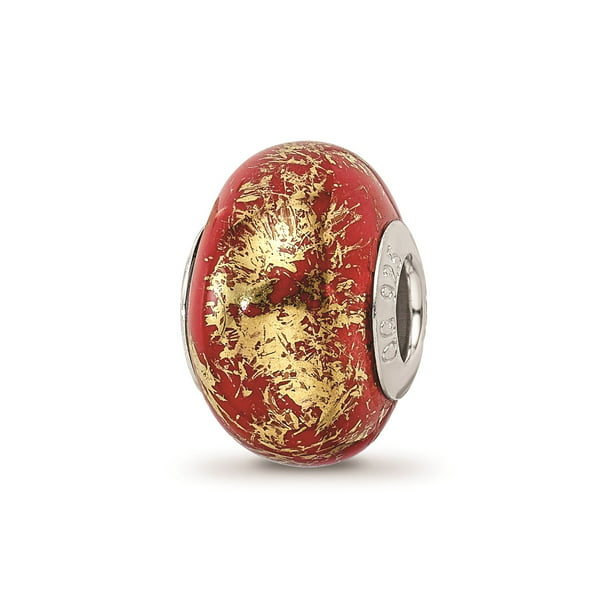 Reflections Sterling Silver Red with 14k Gold Foil Ceramic Bead 